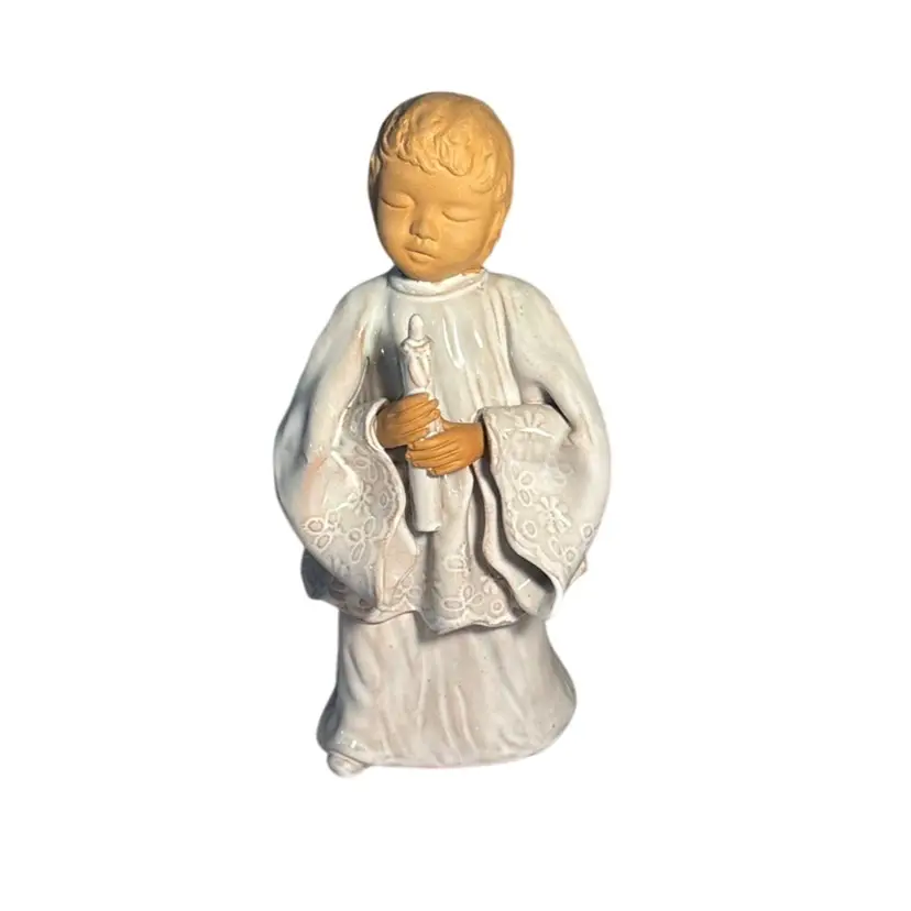P. Serra Signed Handmade Terracotta Choir Boy With Candle Figurine - Italy - 8.75” Tall