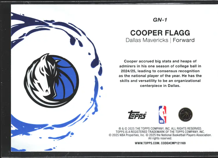 Cooper Flagg RC 2025 Topps NBA Generation Now Rookie Card Dallas Mavericks