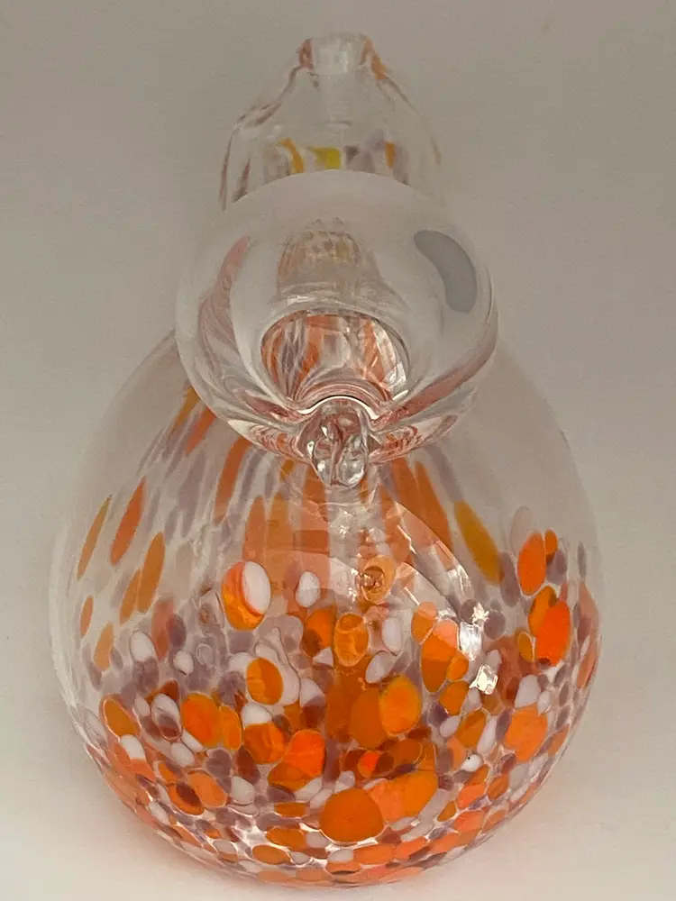 Orange & White Art Glass Bird Figurine, 6' Wide