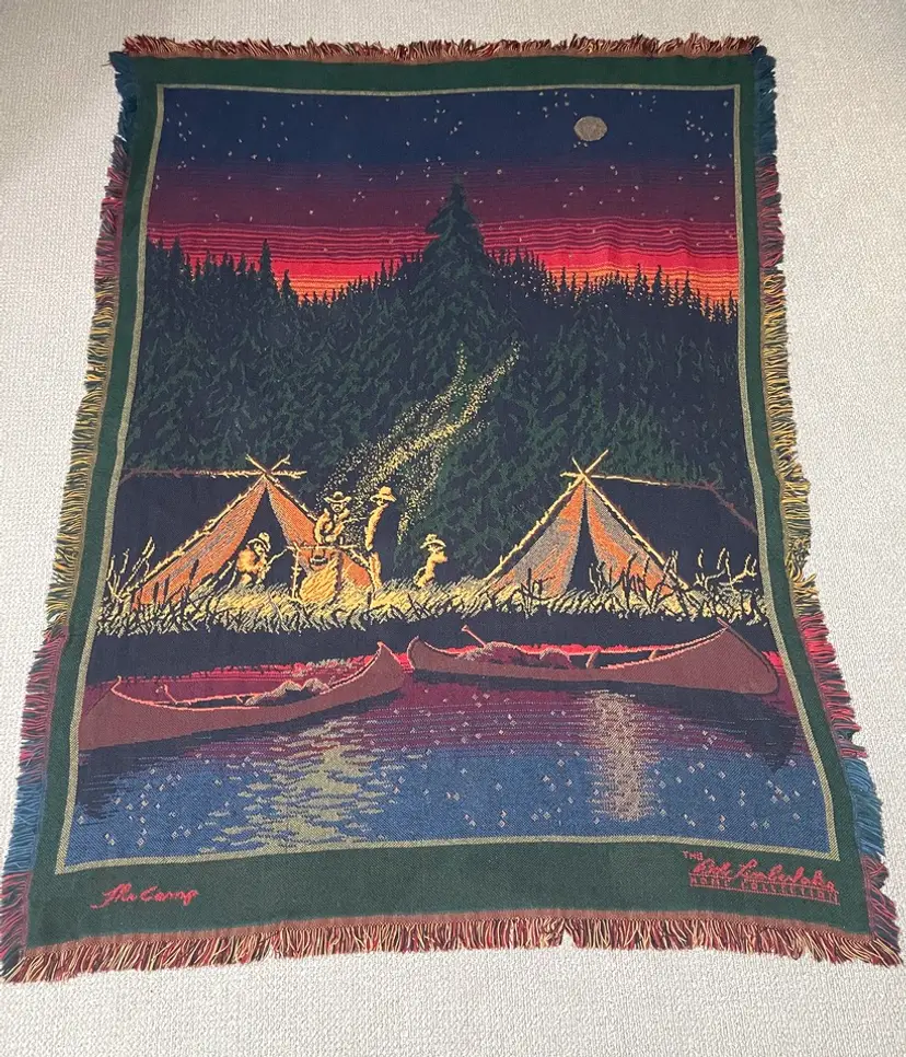 Bob Timberlake Buffalo Cowboy Camp Western Native Tapestry Throw Blanket VINTAGE