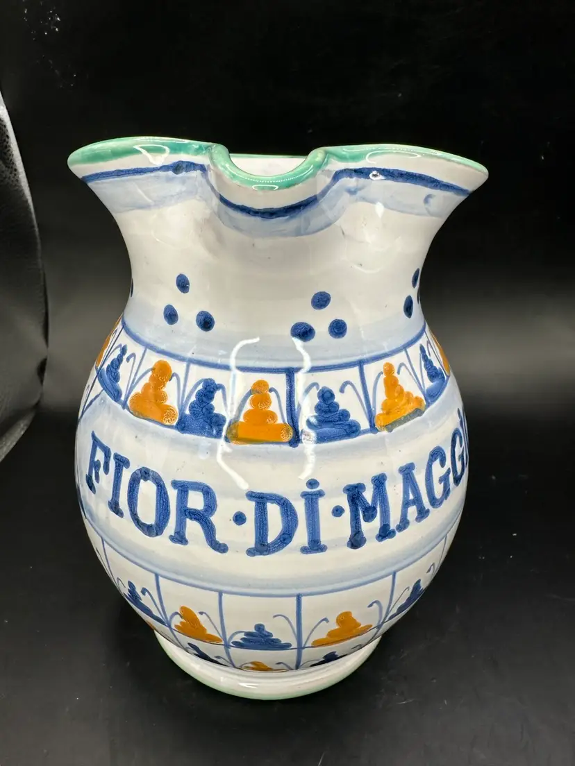 Hand Painted Italian Pottery Pitcher Fior di Maggio 7”