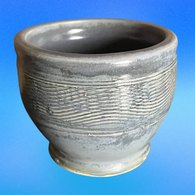 Blue Glazed Pottery Vase 3.25” Signed