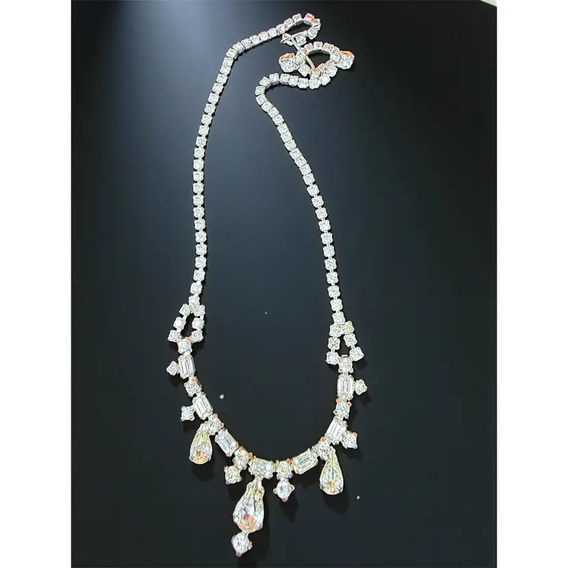 Signed Kramer Of New York Clear Rhinestone Necklace 14”