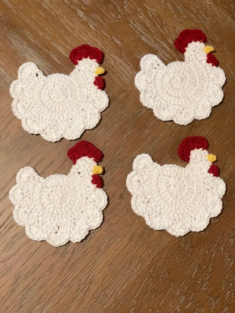 Handmade Crochet Chicken Coaster Set