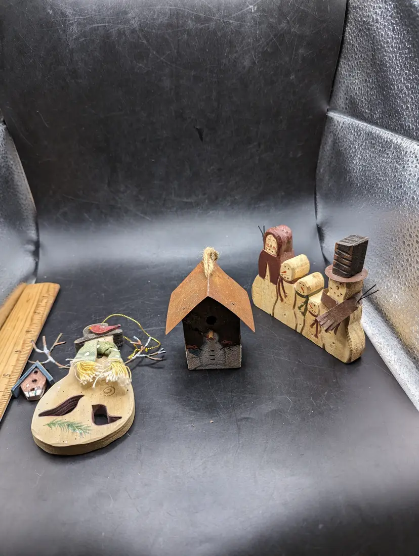 Vintage Lot of 2 Snowman Ornaments and One Figurine