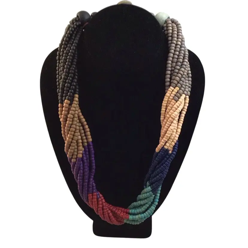 #01 Lee Sands unsigned, multi-strand, Wood Twist Necklace #10-1064