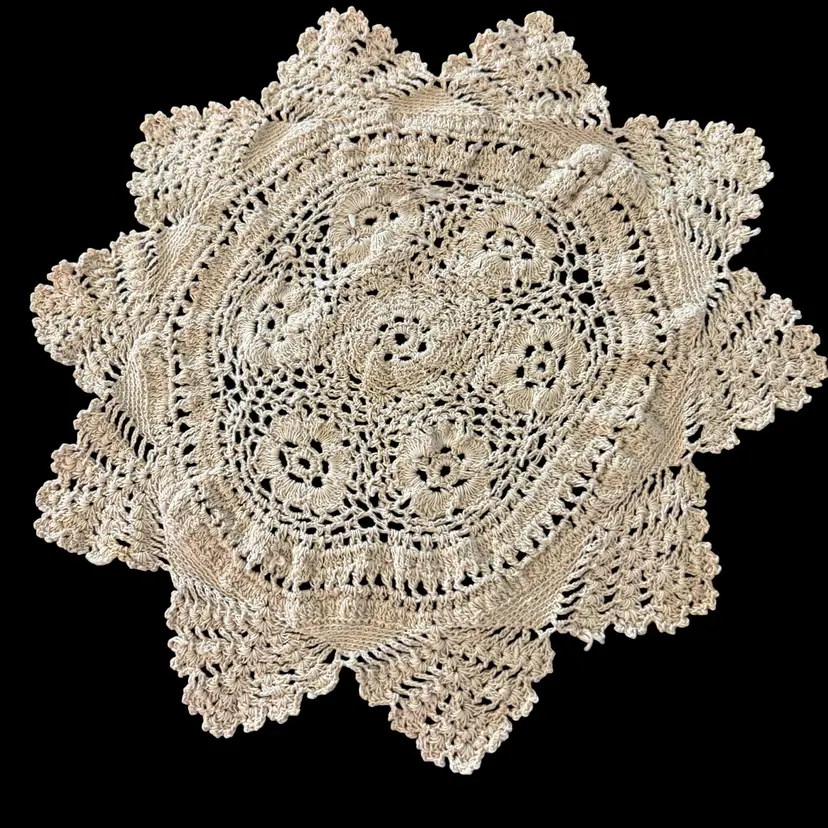 Vintage Hand Crochet “Beige”  Doily Measures About 10” Diameter - EUC