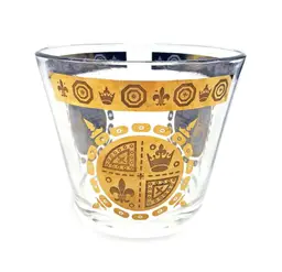 Vintage Gold Glass Ice Bucket Vito Bari Fleur de Lis Design Hollywood MCM Decor