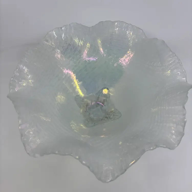 Ron Mynatt 2010 Signed Textured Iridescent Ruffle Rim Centerpiece Bowl 10Dia 6H