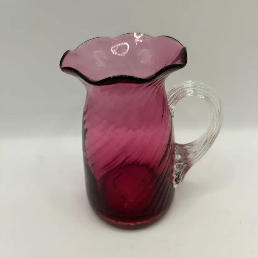 Handblown Cranberry Ruffle Top Sm Pitcher 3 3/4”