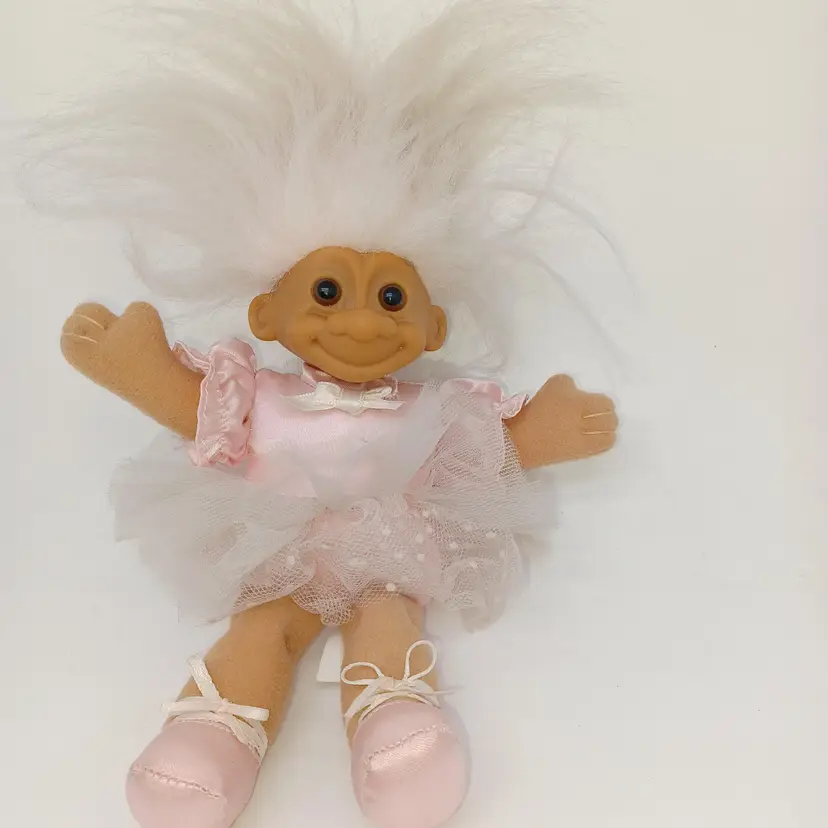 Vintage Girl Troll Kidz Doll Ballerina Pink Tutu Dress Troll with Pink Hair