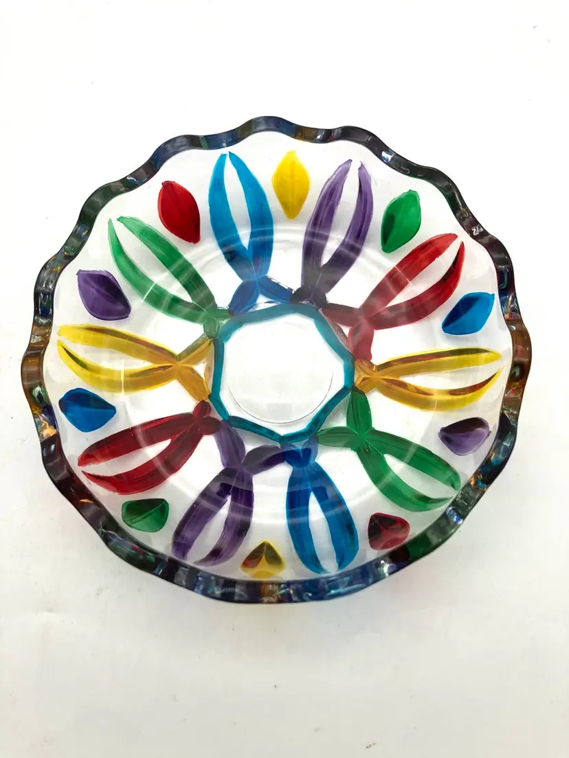 BIN - Zecchin / Due Zeta Style Hand Painted Art Glass Trinket Dish 4.75” #1