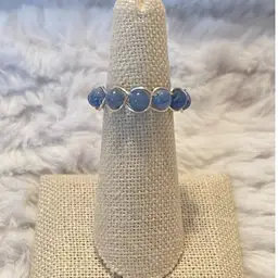 Blue quartz bezel wire wrapped bead ring. Size 6