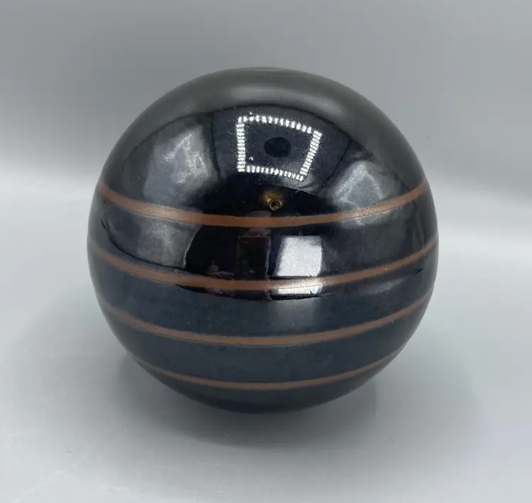 LAST CHANCE: Zen Sphere Tranquility Ball 4" Inch Orb Vintage Glazed Garden Japanese Black with Brown Stripes
