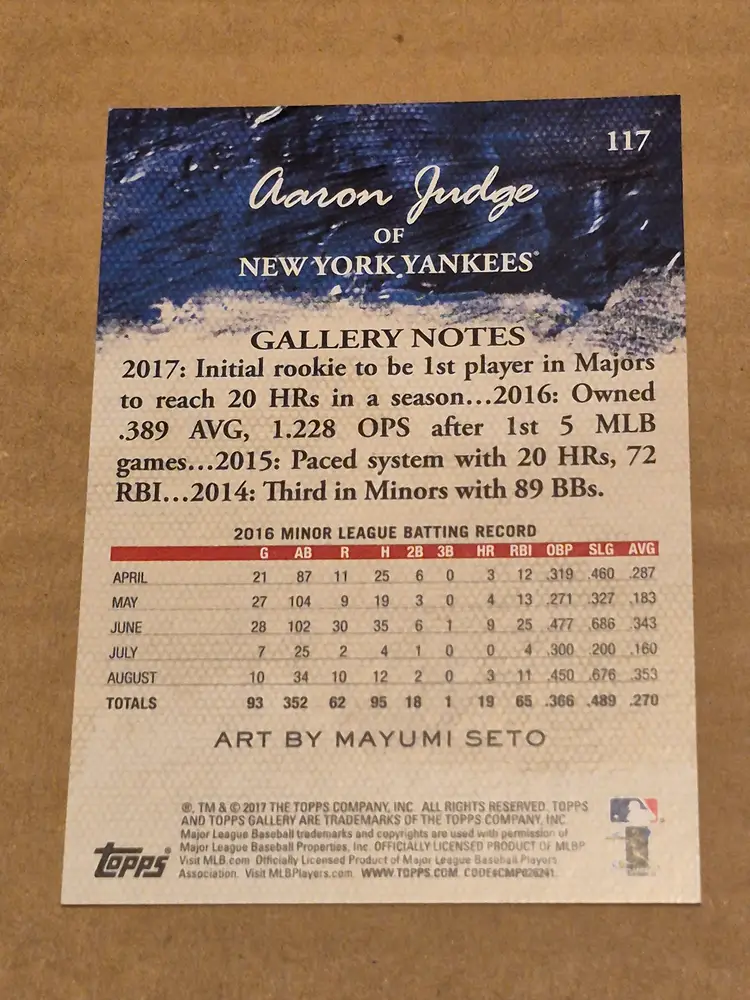 Aaron Judge (RC) 2017 Topps Gallery #117 Yankees
