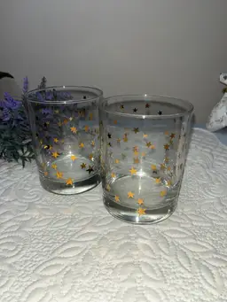 Culver Fairy Dust Gold Star Glasses 4” Pair Of Barware