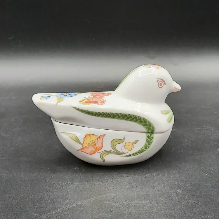 Vintage Prestige Lidded Bird with Floral Butterfly Design Trinket Box