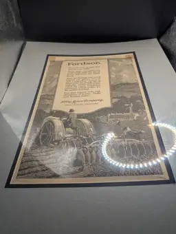 Vintage Ad Sheet For Fordson Tractor Dated April 1924 Sealed In Matted Board.