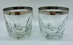Vintage MCM pair Platinum Gothic by Hazel Atlas Double Old Fashioned glasses.