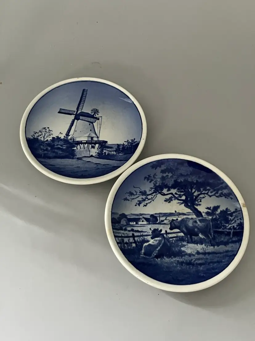 Two Vintage Royal Copenhagen Denmark Blue White Mini Plates