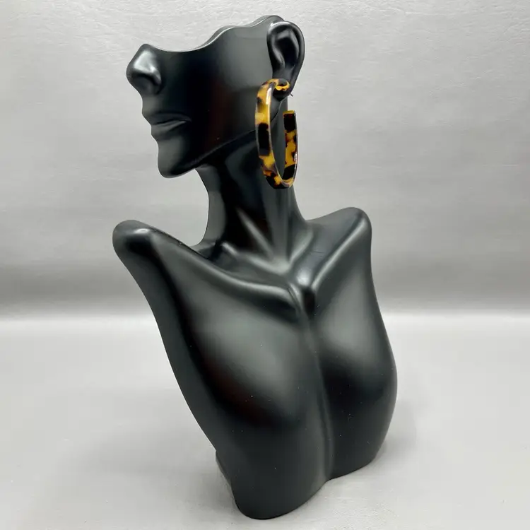 Large Tortoise Shell Hoop Earrings Brown 2" Statement Pierced