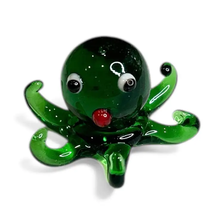 Mini Handblown Green Art Glass Octopus And Christmas Stocking