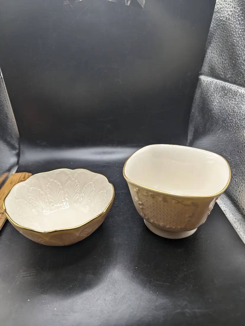 Vintage Lot of 2 Lenox Dishes Cabbage Leaf and Canterbury Both With Gold Ttim