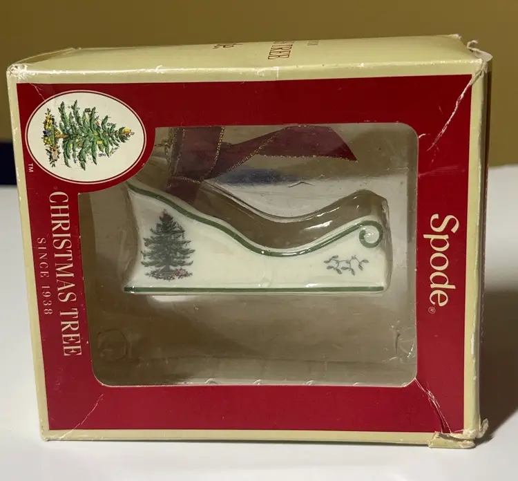 Spode Ornament Sled featuring a classic Christmas tree design Accented with gold