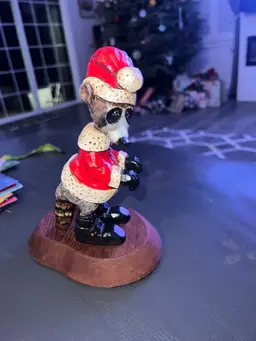 Wood Carved Raccoon In Santa Suit! Vintage And Adorable!🎄