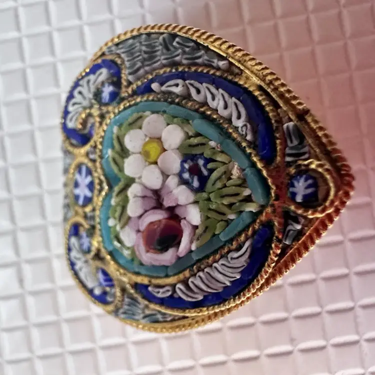 Antique Italy Micro Mosaic Heart Shaped Pin Brooch-Signed FAP Fabbrica Angelo P.