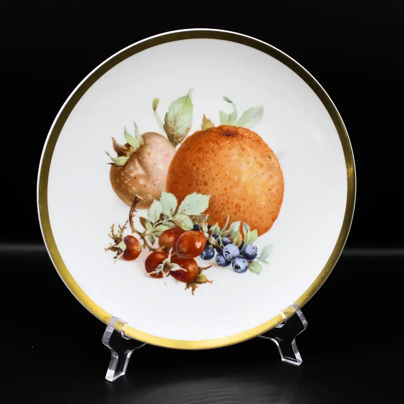 Vintage Collectible 1950s German Jaeger Porcelain Harvest Plate with Gold Trim