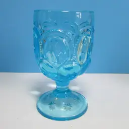 vintage blue LE Smith Moon and Stars glass goblet
