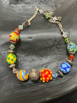 Sterling Silver Colorful Blown Glass Beaded Necklace