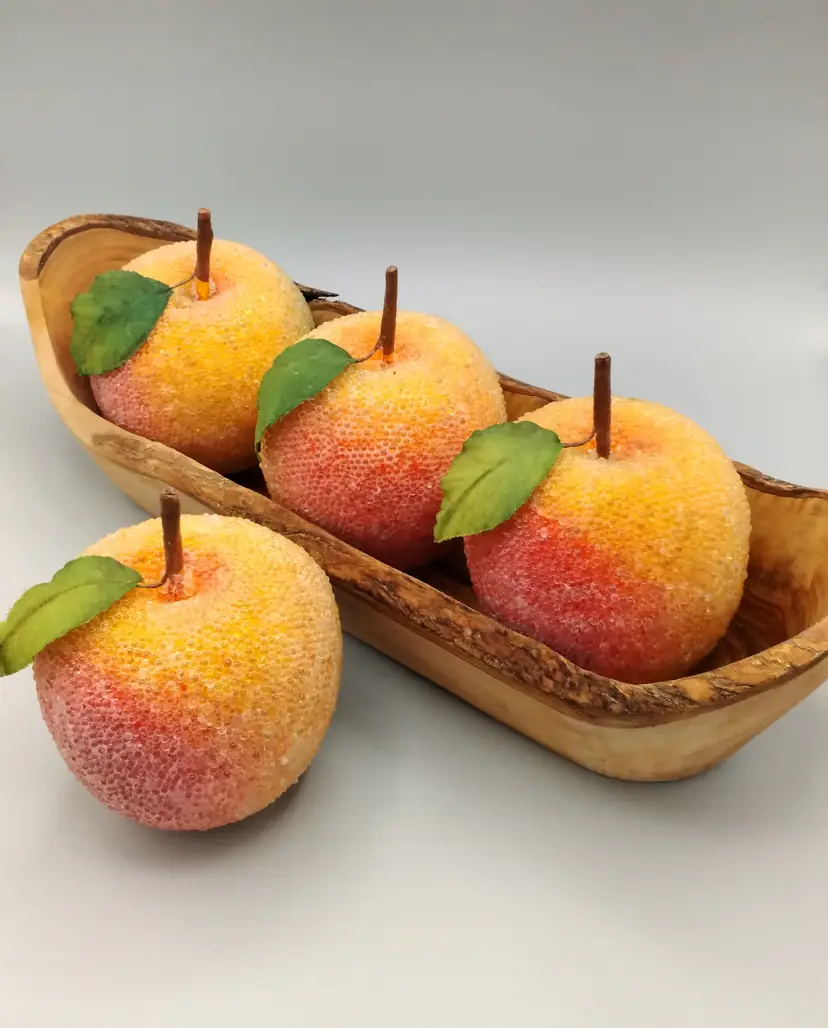 Home Decor, Faux Fruit,  Fake Fruit, Collection Of Four Peaches, Sugared Beaded Peaches