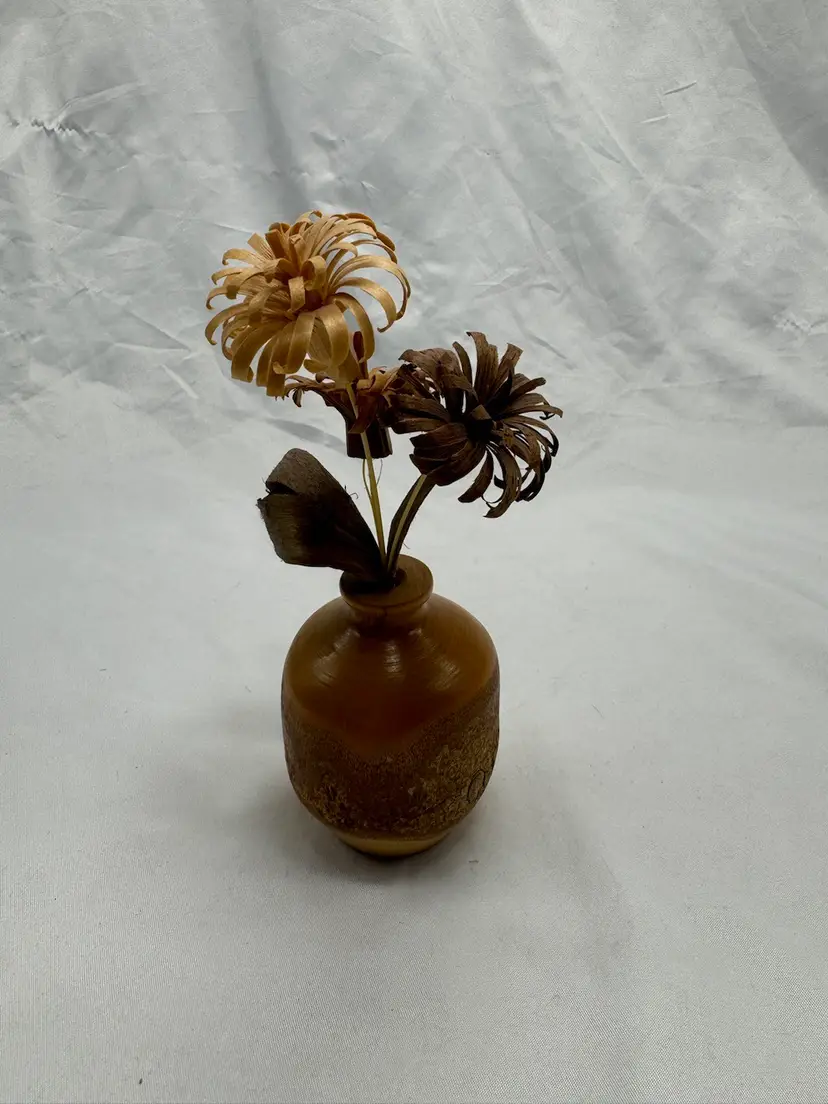 VTG MCM Carved Wood Flower Decor