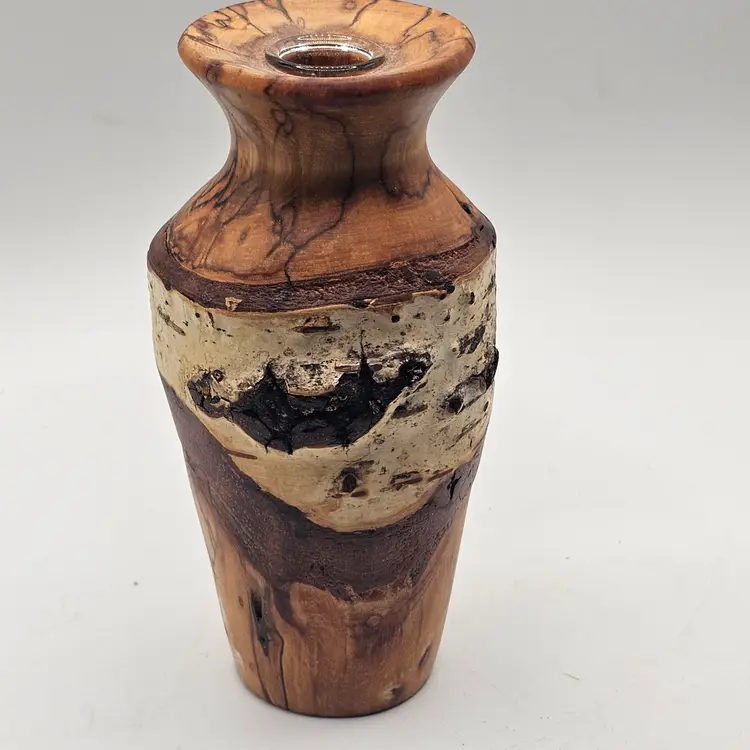 Wooden bud Vase 6" glass insert rustic farmhouse cabin