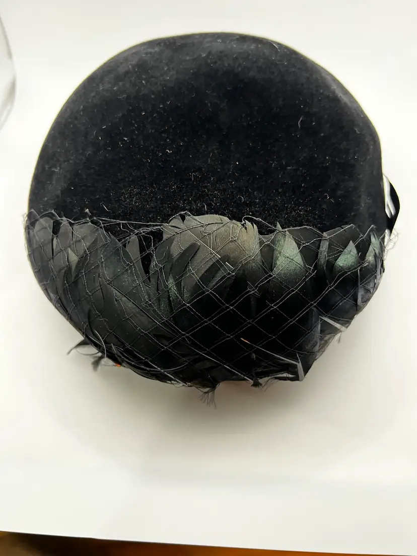 Vintage Designed By Phyllis New York Black Feather Hat Body Made In Italy