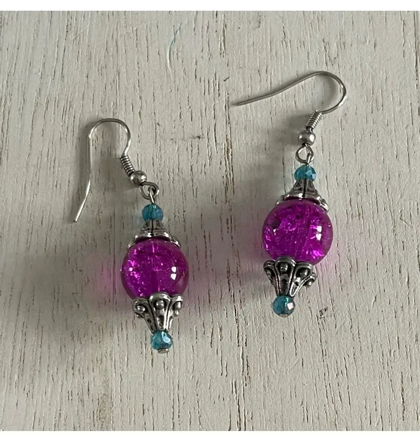 Purple glass dangle earrings