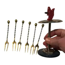 MCM Cocktail Picks Forks 6 With Squirrel Caddy Stand Vintage
