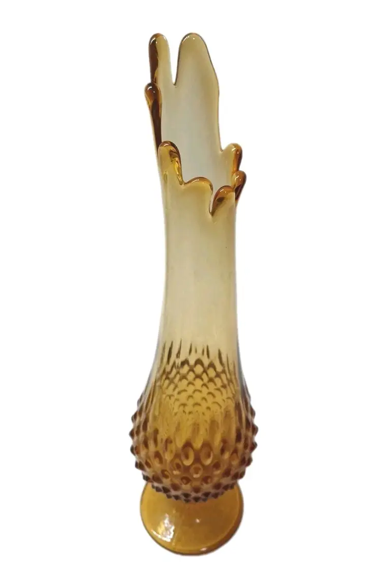 Vintage Fenton Vase Stretch Hobnail Swung Amber Glass MCM Pedestal 13½"