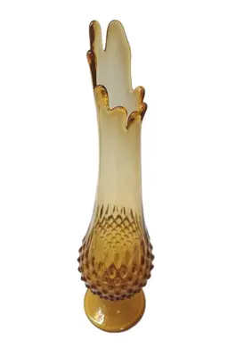 Vintage Fenton Vase Stretch Hobnail Swung Amber Glass MCM Pedestal 13½"