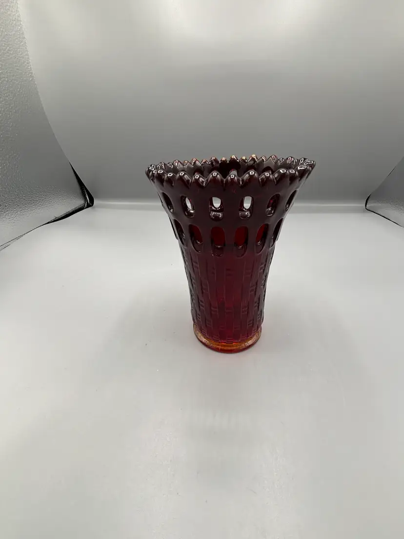 Vintage Ruby red basketweave vase