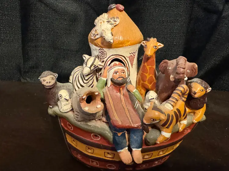 Flock Art Clay Potter Noah/s Ark hand-made in Peru