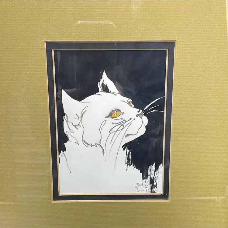 Framed Original Handmade Artwork Kitty Cat Kitten Wall Hanging