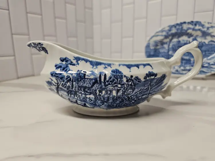Royal Mail Blue Gravy Boat & Underplate/Relish Dish by Myott Staffordshire