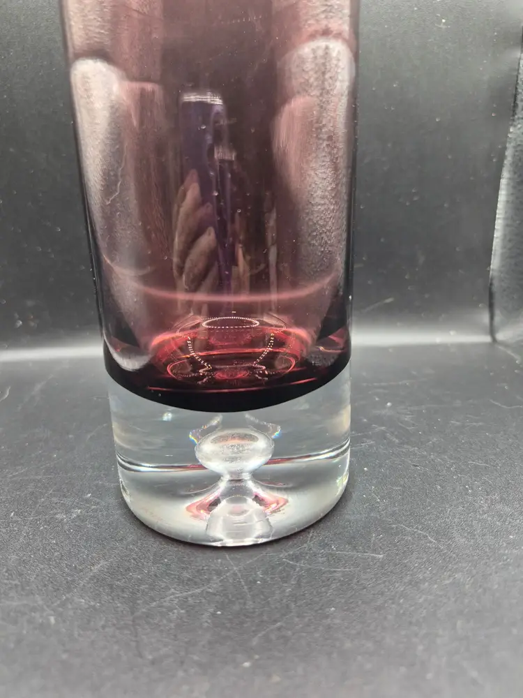 Vintage Block Crystal Poland Amethyst Purple Bubble Highball Glass 6.75" Tall