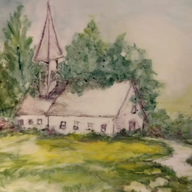 Vintage Hand Painted Country Church Plate