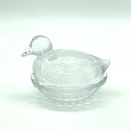 Vintage Martha Stewart Clear Glass Duck on Nest Covered Dish Candy Trinket
