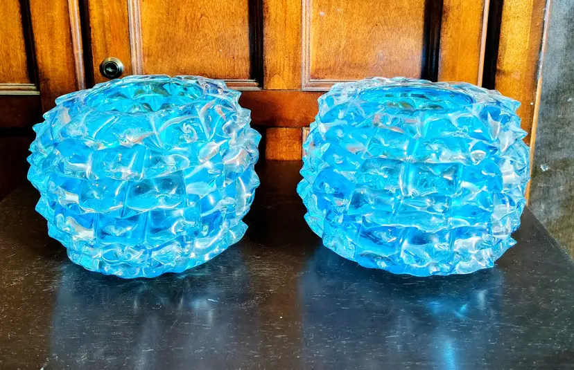 Vtg. 90's Rare Turquoise Blue Murano Rostrato Spiked Vases, Made in Italy