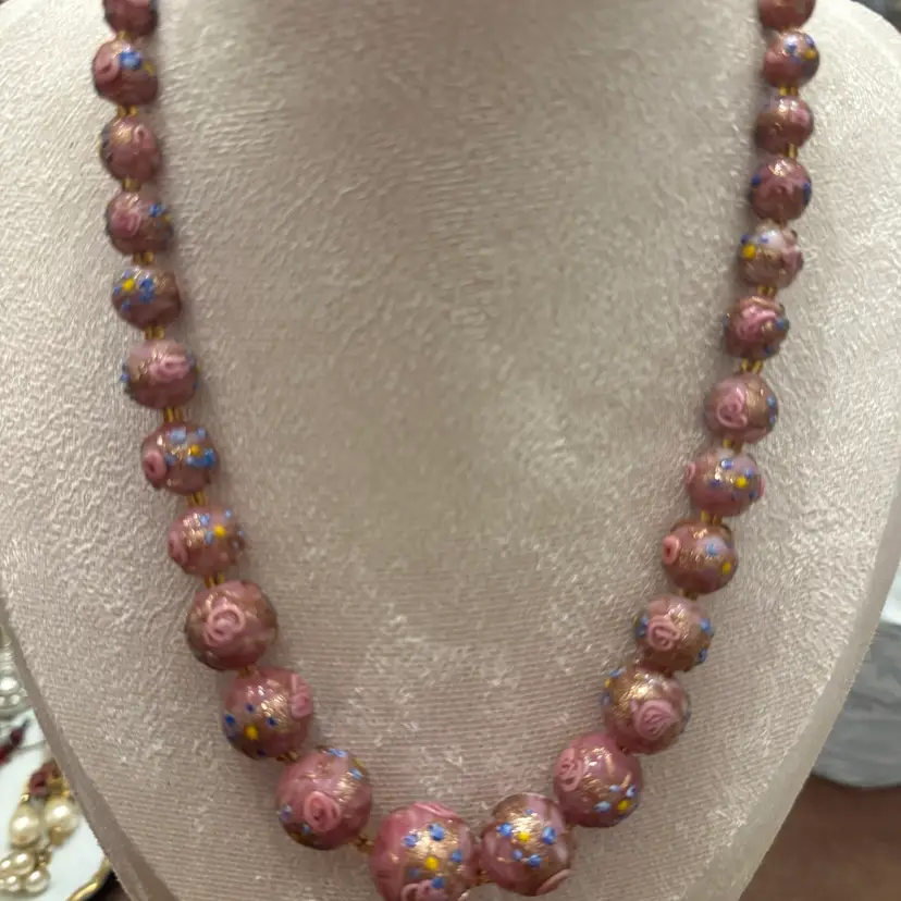 Murano Wedding Cake Bead 17” Necklace